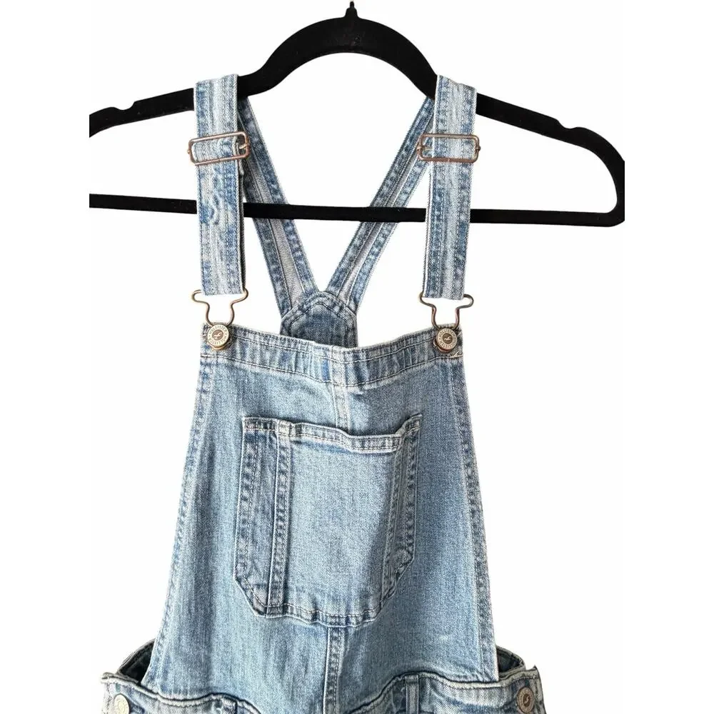 Hollister Boyfriend Denim Overalls Distressed Light Wash Bib Jeans M Coastal